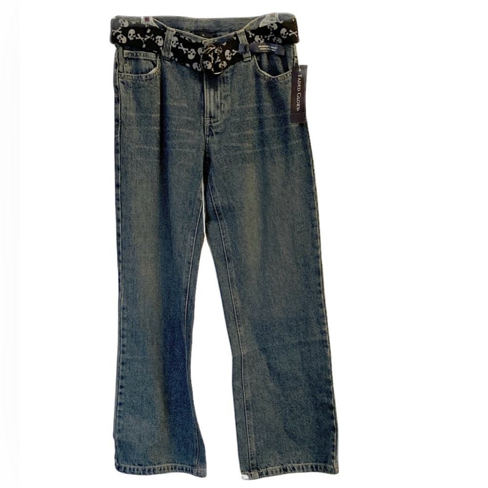 Faded Glory Blue Jeans with Black Skull Belt